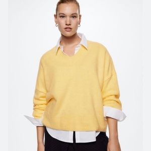 Mango V-neck Yellow Sweater